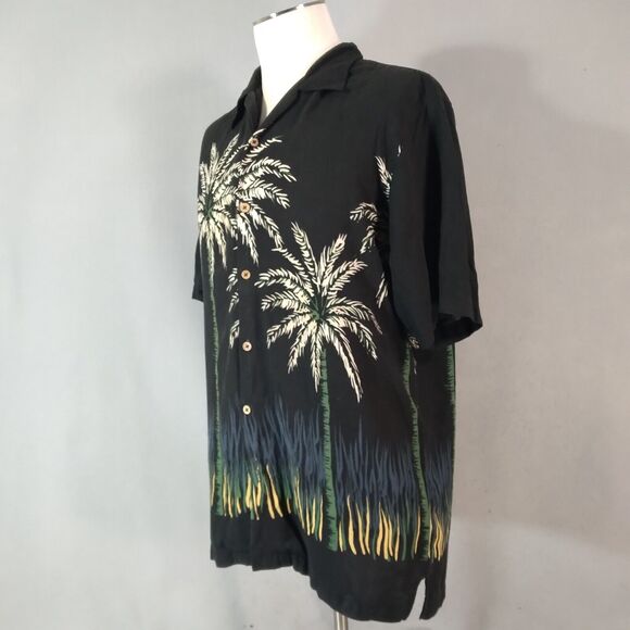 Cherokee Waikiki Hawaiian shirt men's medium black short sleeve floral - Picture 6 of 11